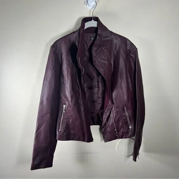 INC International Concepts Deep Burgundy Leather Jacket - Picture 3 of 8